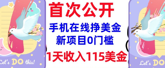 在线挣美金新项目，0门槛，1天收入115美刀，无脑操作，真正被动收入-网创先锋