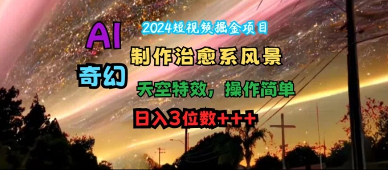 2024短视频掘金项目，AI制作治愈系风景，奇幻天空特效，操作简单，日入3位数【揭秘】-网创先锋