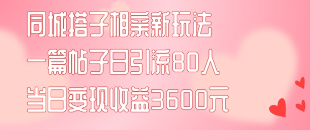 同城搭子相亲新玩法一篇帖子引流80人当日变现3600元(项目教程+实操教程)【揭秘】-网创先锋