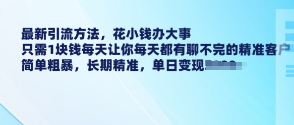 最新引流方法，花小钱办大事，只需1块钱每天让你每天都有聊不完的精准客户 简单粗暴，长期精准-网创先锋