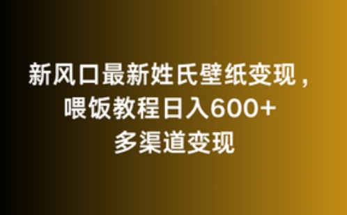 新风口最新姓氏壁纸变现，喂饭教程日入600+【揭秘】-网创先锋