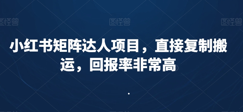 小红书矩阵达人项目，直接复制搬运，回报率非常高-网创先锋
