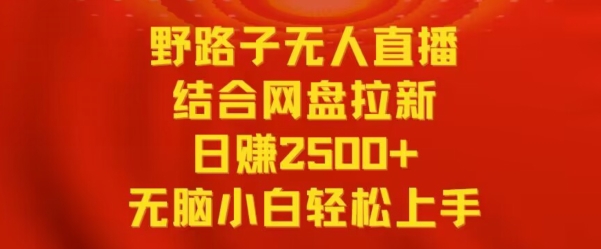 野路子无人直播结合网盘拉新，日赚2500+，小白无脑轻松上手【揭秘】-网创先锋