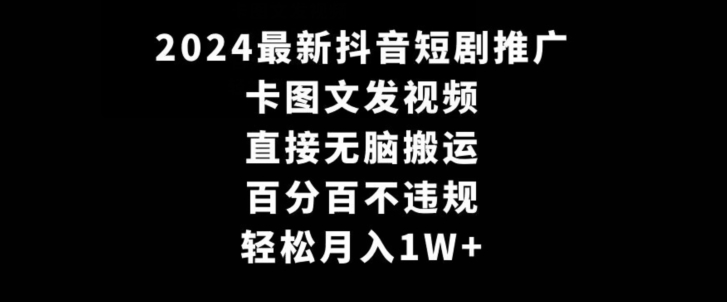 2024最新抖音短剧推广，卡图文发视频，直接无脑搬，百分百不违规，轻松月入1W+【揭秘】-网创先锋