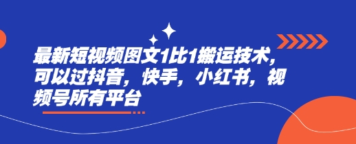 最新短视频图文1比1搬运技术，可以过抖音，快手，小红书，视频号所有平台-网创先锋