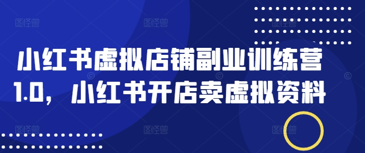 小红书虚拟店铺副业训练营1.0，小红书开店卖虚拟资料-网创先锋