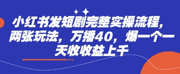 小红书发短剧完整实操流程，两张玩法，万播40，爆一个一天收收益上千-网创先锋