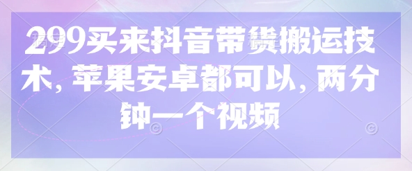 299买来抖音带货搬运技术，苹果安卓都可以，两分钟一个视频-网创先锋