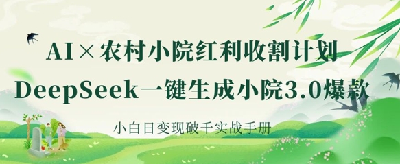 AI+农村小院红利收割：DeepSeek一键生成小院3.0爆款，小白日变现破千实战手册-网创先锋