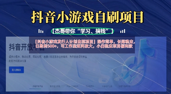抖音小游戏发行人计划自刷项目，操作简单，长期稳定，日盈利5张，可工作室矩阵放大-网创先锋