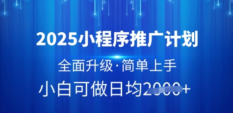 2025小程序推广计划，全面升级，简单上手，日均多张【揭秘】-网创先锋
