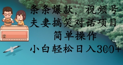 条条爆款，视频号夫妻搞笑对话项目，简单操作，小白轻松日入3张+-网创先锋