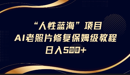 人性蓝海AI老照片修复项目保姆级教程，长期复购，轻松日入5张-网创先锋