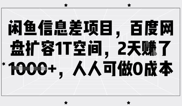 闲鱼信息差项目，百度网盘扩容1T空间，2天收益1k+，人人可做0成本-网创先锋