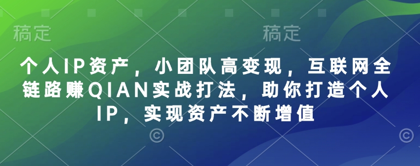 个人IP资产，小团队高变现，互联网全链路赚QIAN实战打法，助你打造个人IP，实现资产不断增值-网创先锋