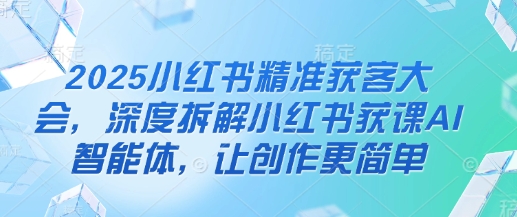 2025小红书精准获客大会，深度拆解小红书获课AI智能体，让创作更简单-网创先锋
