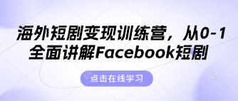 海外短剧变现训练营，从0-1全面讲解Facebook短剧-网创先锋