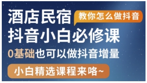 抖音本地生活酒店民宿运营，0基础也可以做抖音增量-网创先锋
