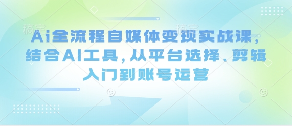 Ai全流程自媒体变现实战课，结合AI工具，从平台选择、剪辑入门到账号运营-网创先锋