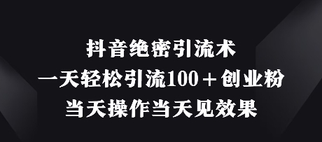 抖音绝密引流术，一天轻松引流100+创业粉，当天操作当天见效果-网创先锋