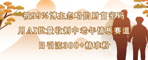 被99%博主忽略的财富密码：用AI批量收割中老年情感赛道，日引流300+精准粉-网创先锋