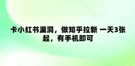 卡小红书漏洞，做知乎拉新 一天3张起，有手机即可-网创先锋