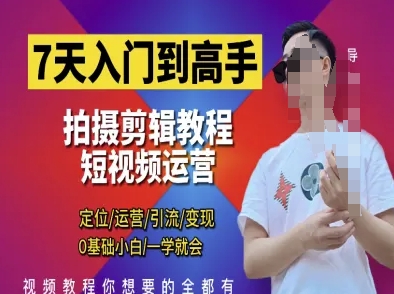 7天入门到高手，短视频剪辑运营高手课，定位 运营 引|流 变现，0基础小白一学就会-网创先锋