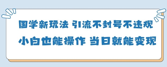 国学新玩法，引流不封号不违规小白也能操作，当日就能变现-网创先锋