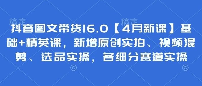 抖音图文带货16.0【4月新课】基础+精英课，新增原创实拍、视频混剪、选品实操，各细分赛道实操-网创先锋
