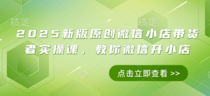 2025新版原创微信小店带货者实操课，教你微信开小店-网创先锋