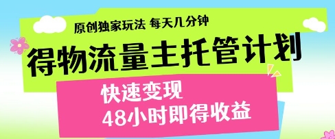 得物流量主托管计划，原创独家玩法，每天几分钟，快速变现，48小时即得收益【揭秘】-网创先锋