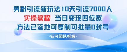 男粉引流新玩法10天引流7000人当日变现四位数可复制可批量0封号-网创先锋