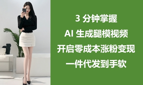 3分钟掌握AI生成腿模视频，开启零成本涨粉变现，一件代发到手软-网创先锋