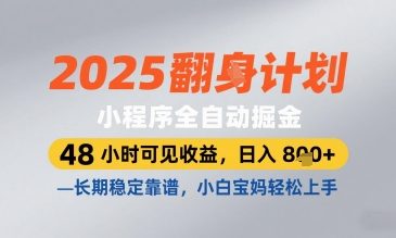 2025小程序全自动掘金，48 小时可见收益，日入8张，长期稳定靠谱，小白宝妈轻松上手【揭秘】-网创先锋