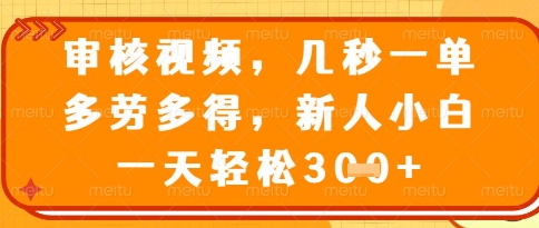视频审核员，几秒一单，不限时间，不限地点，多做多得，新人小白一天轻松几张+【揭秘】-网创先锋