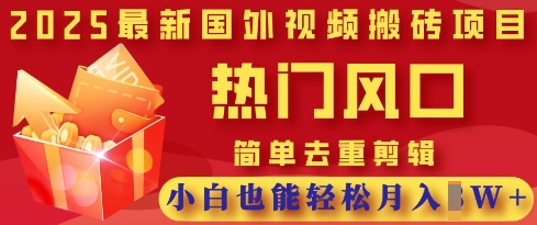 2025最新视频搬砖项目，热门风口，简单去重剪辑，小白也能轻松月入过W-网创先锋