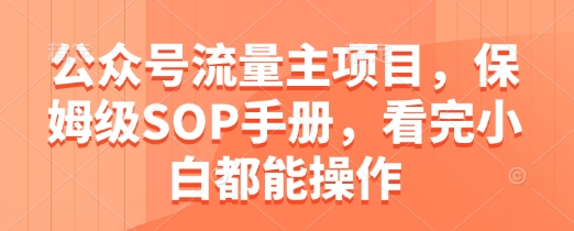 公众号流量主项目，保姆级SOP手册，看完小白都能操作-网创先锋