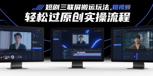 短剧三联屏搬运玩法，短剧搬运轻松过原创实操流程-网创先锋