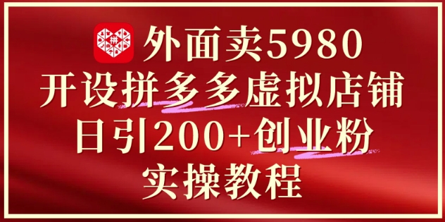 外面卖5980开设拼多多虚拟店铺：单日引流200+创业付费粉实战教程-网创先锋