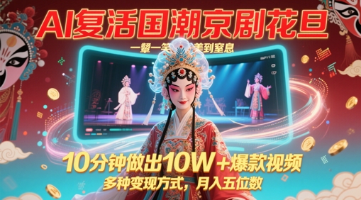 AI复活国潮京剧花旦，一颦一笑美到窒息，10分钟做出10W+爆款视频，多种变现方式，月入五位数-网创先锋