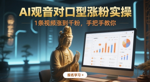 AI观音对口型涨粉实操，1条视频涨到千粉，手把手教你-网创先锋
