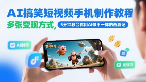 AI搞笑短视频手机制作教程，多张变现方式，5分钟教会你用AI做不一样的西游记-网创先锋