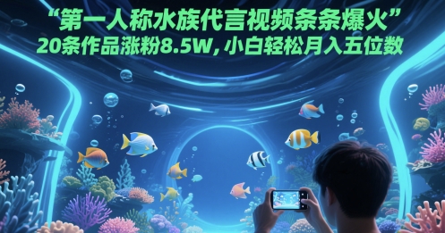 第一人称水族代言视频条条爆火，20条作品涨粉8.5W，小白轻松月入五位数-网创先锋