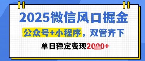 2025微信风口掘金，公众号+小程序双管齐下，单日稳定变现1k+【揭秘】-网创先锋