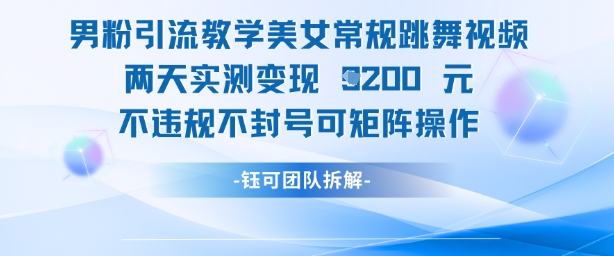 男粉引流教学美女常规跳舞视频两天实测变现1k+，不违规不封号可矩阵操作-网创先锋