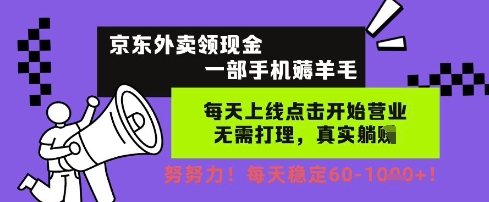 京东外卖领现金，一部手机薅羊毛，每天上线动动手指，无需打理，每天保底60+，每天就是如此轻松【揭秘】-网创先锋