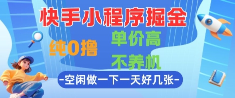 快手小程序掘金，纯0撸，单价高不养机 利用空闲时间做一做，一天好几张【揭秘】-网创先锋