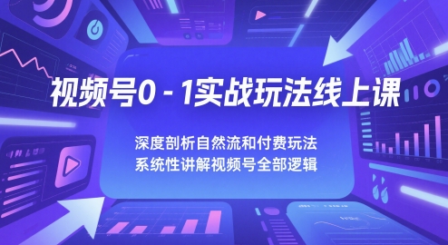 视频号0-1实战玩法线上课，深度剖析自然流和付费玩法，统性讲解视频号全部逻辑-网创先锋