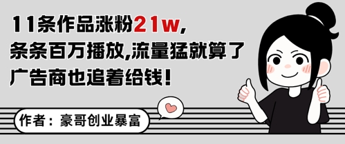 11条作品涨粉21W，条条百W播放，流量猛就算了，广告商也追着给钱-网创先锋
