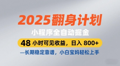 2025翻身计划，小程序全自动掘金，48小时可见收益，日入8张+，长期稳定靠谱，小白宝妈轻松上手【揭秘】-网创先锋